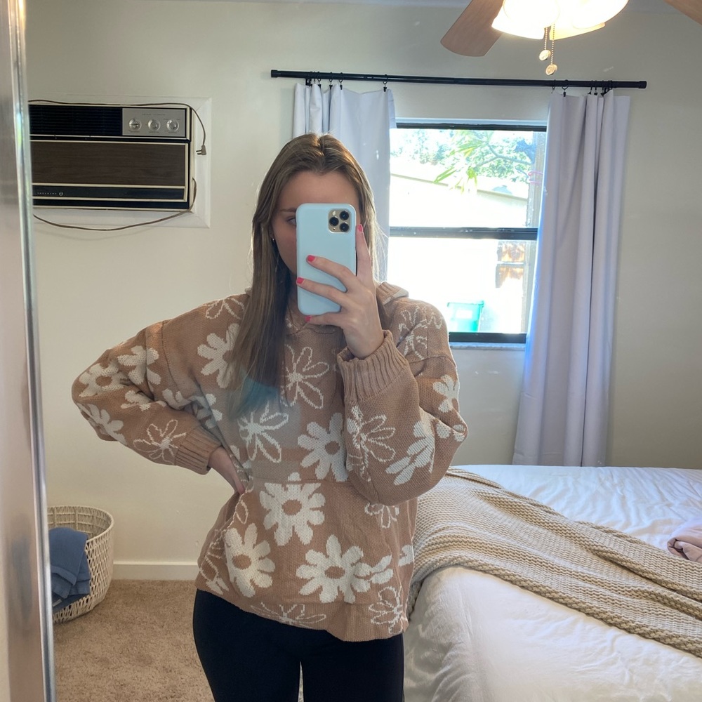 Knitted flower hoodie